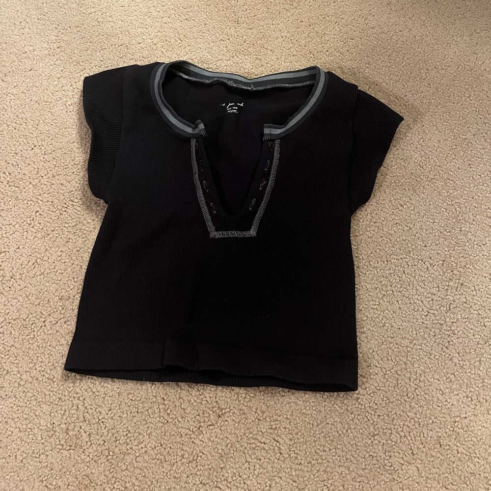 Black and Gray Short Sleeve crop Top